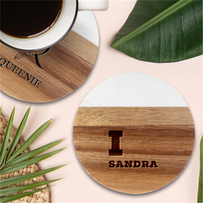 I love sandra Marble Wood Coaster (Round)