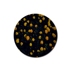 Bloomed Yellow Petaled Flower Plants Rubber Round Coaster (4 Pack) by artworkshop