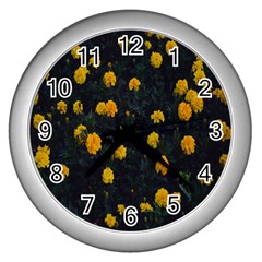 Bloomed Yellow Petaled Flower Plants Wall Clock (silver)