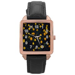 Bloomed Yellow Petaled Flower Plants Rose Gold Leather Watch  by artworkshop