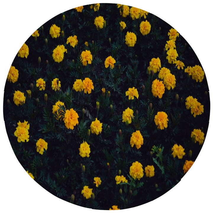 Bloomed Yellow Petaled Flower Plants Wooden Puzzle Round