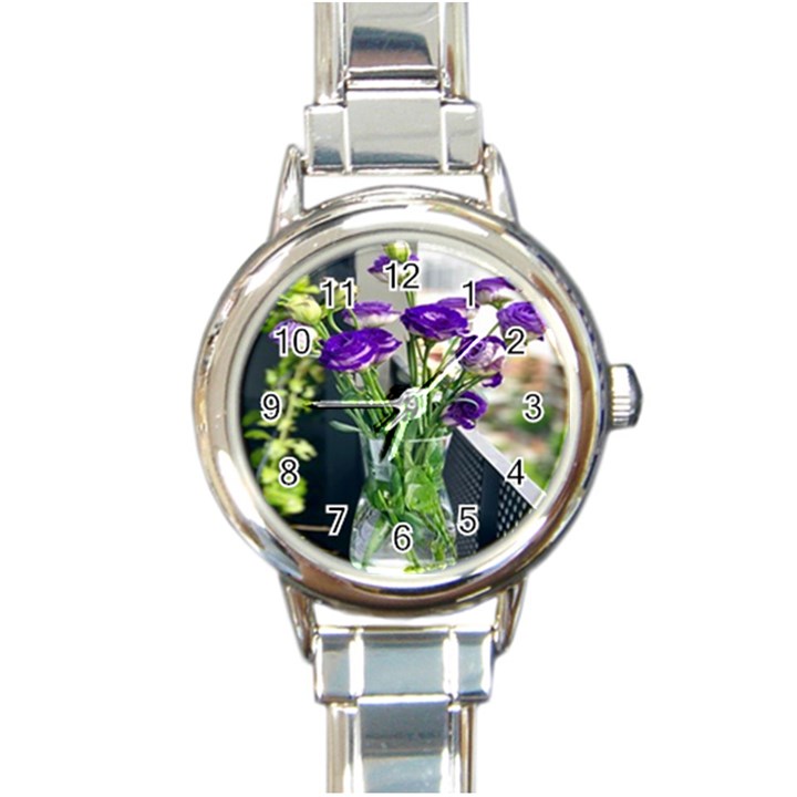 Cute Flower Wallpaper Round Italian Charm Watch