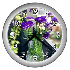 Cute Flower Wallpaper Wall Clock (silver) by artworkshop