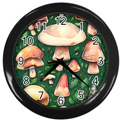 Fantasy Farmcore Farm Mushroom Wall Clock (black) by GardenOfOphir