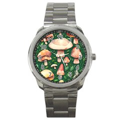 Fantasy Farmcore Farm Mushroom Sport Metal Watch by GardenOfOphir