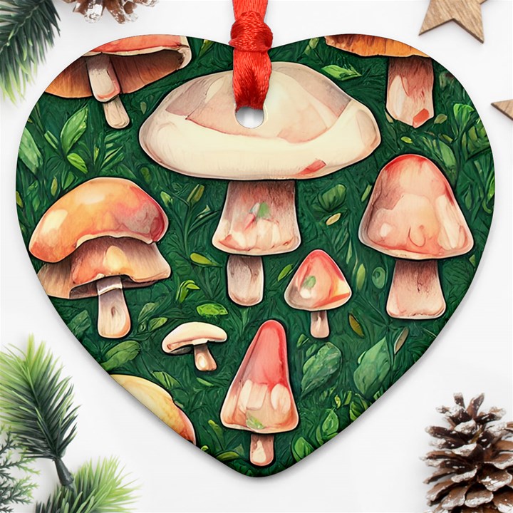 Fantasy Farmcore Farm Mushroom Heart Ornament (Two Sides)