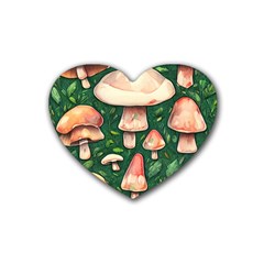 Fantasy Farmcore Farm Mushroom Rubber Coaster (heart) by GardenOfOphir