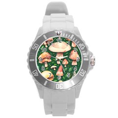 Fantasy Farmcore Farm Mushroom Round Plastic Sport Watch (l) by GardenOfOphir