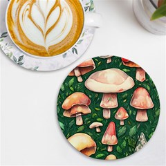 Fantasy Farmcore Farm Mushroom Uv Print Round Tile Coaster by GardenOfOphir