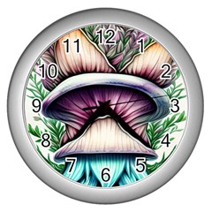 Witchy Forresty Goblincore Fairytale Mushroom Wall Clock (silver) by GardenOfOphir