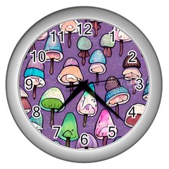 Foraging For Mushrooms Wall Clock (silver) by GardenOfOphir