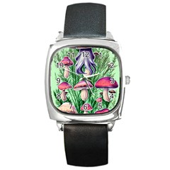 Natural Mushrooms Square Metal Watch by GardenOfOphir