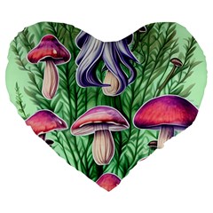 Natural Mushrooms Large 19  Premium Flano Heart Shape Cushions by GardenOfOphir