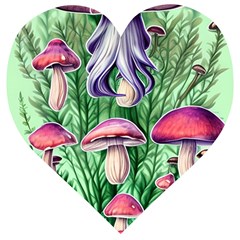 Natural Mushrooms Wooden Puzzle Heart by GardenOfOphir