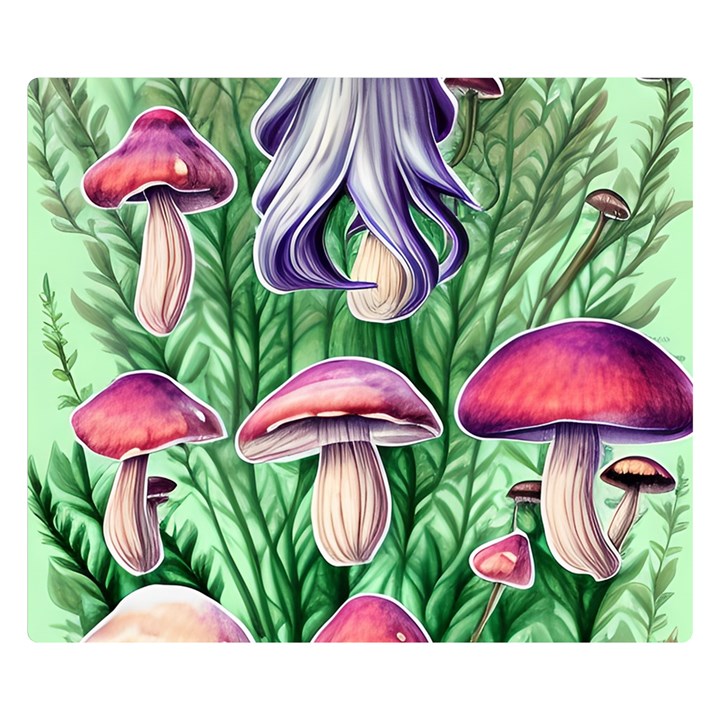 Natural Mushrooms One Side Premium Plush Fleece Blanket (Small)