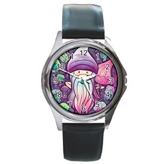 Fairy Mushrooms Round Metal Watch by GardenOfOphir