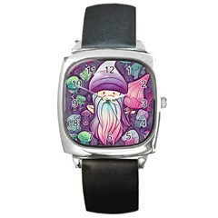 Fairy Mushrooms Square Metal Watch by GardenOfOphir