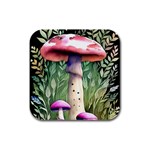 Mushroom Foraging In The Woods Rubber Square Coaster (4 pack) Front