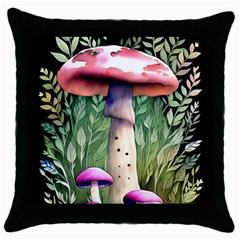 Mushroom Foraging In The Woods Throw Pillow Case (black) by GardenOfOphir