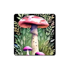 Mushroom Foraging In The Woods Square Magnet by GardenOfOphir