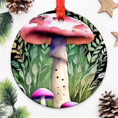 Mushroom Foraging In The Woods Round Ornament (two Sides) by GardenOfOphir