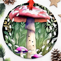 Mushroom Foraging In The Woods Round Filigree Ornament (two Sides) by GardenOfOphir