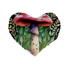 Mushroom Foraging In The Woods Standard 16  Premium Heart Shape Cushions by GardenOfOphir