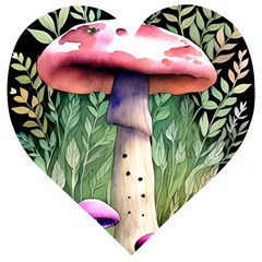 Mushroom Foraging In The Woods Wooden Puzzle Heart by GardenOfOphir