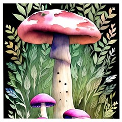 Mushroom Foraging In The Woods Wooden Puzzle Square by GardenOfOphir