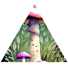 Mushroom Foraging In The Woods Wooden Puzzle Triangle by GardenOfOphir