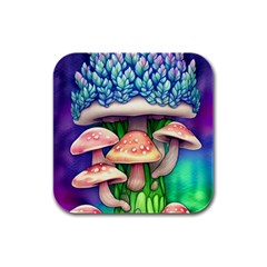 Fairy Mushroom In The Forest Rubber Square Coaster (4 Pack) by GardenOfOphir