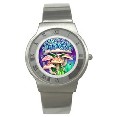 Fairy Mushroom In The Forest Stainless Steel Watch by GardenOfOphir