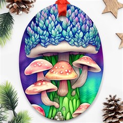 Fairy Mushroom In The Forest Oval Ornament (two Sides) by GardenOfOphir