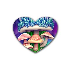 Fairy Mushroom In The Forest Rubber Heart Coaster (4 Pack) by GardenOfOphir