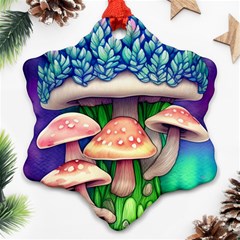 Fairy Mushroom In The Forest Snowflake Ornament (two Sides) by GardenOfOphir