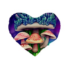 Fairy Mushroom In The Forest Standard 16  Premium Flano Heart Shape Cushions by GardenOfOphir