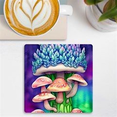 Fairy Mushroom In The Forest Uv Print Square Tile Coaster  by GardenOfOphir