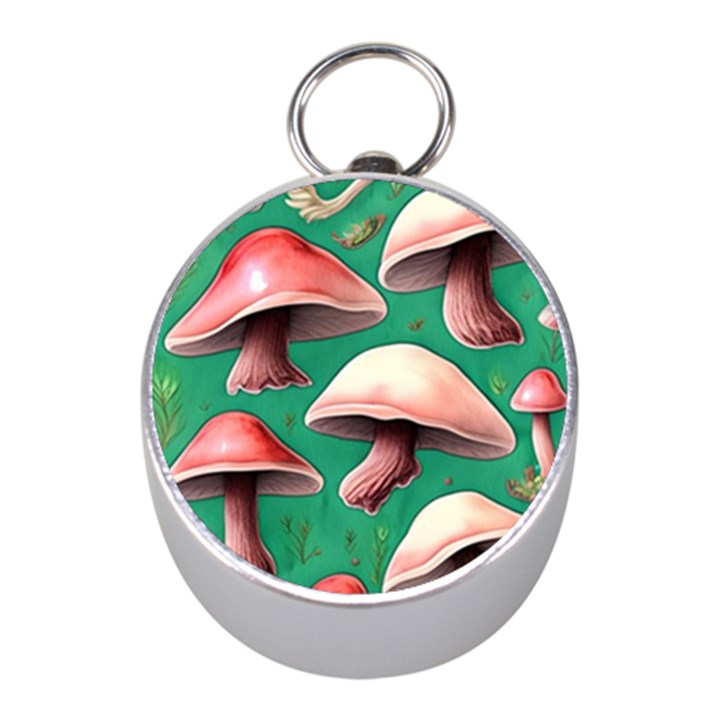 Forest Mushrooms Mini Silver Compasses