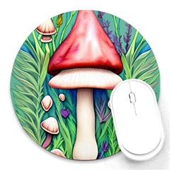 Vintage Forest Mushrooms Round Mousepad by GardenOfOphir