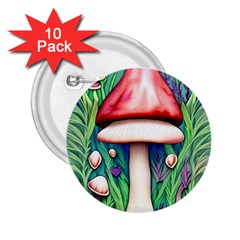 Vintage Forest Mushrooms 2 25  Buttons (10 Pack)  by GardenOfOphir