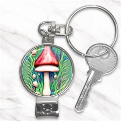 Vintage Forest Mushrooms Nail Clippers Key Chain by GardenOfOphir