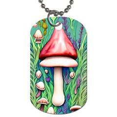 Vintage Forest Mushrooms Dog Tag (one Side) by GardenOfOphir