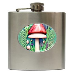 Vintage Forest Mushrooms Hip Flask (6 Oz) by GardenOfOphir