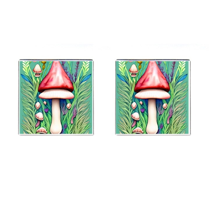 Vintage Forest Mushrooms Cufflinks (Square)