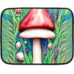 Vintage Forest Mushrooms One Side Fleece Blanket (mini) by GardenOfOphir