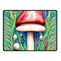 Vintage Forest Mushrooms One Side Fleece Blanket (small) by GardenOfOphir