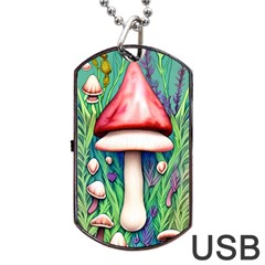 Vintage Forest Mushrooms Dog Tag Usb Flash (one Side) by GardenOfOphir