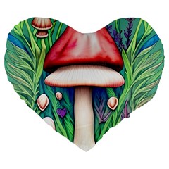 Vintage Forest Mushrooms Large 19  Premium Heart Shape Cushions by GardenOfOphir