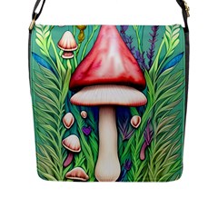 Vintage Forest Mushrooms Flap Closure Messenger Bag (l) by GardenOfOphir