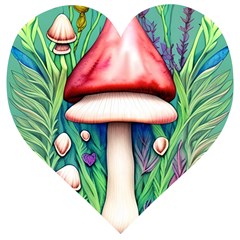 Vintage Forest Mushrooms Wooden Puzzle Heart by GardenOfOphir